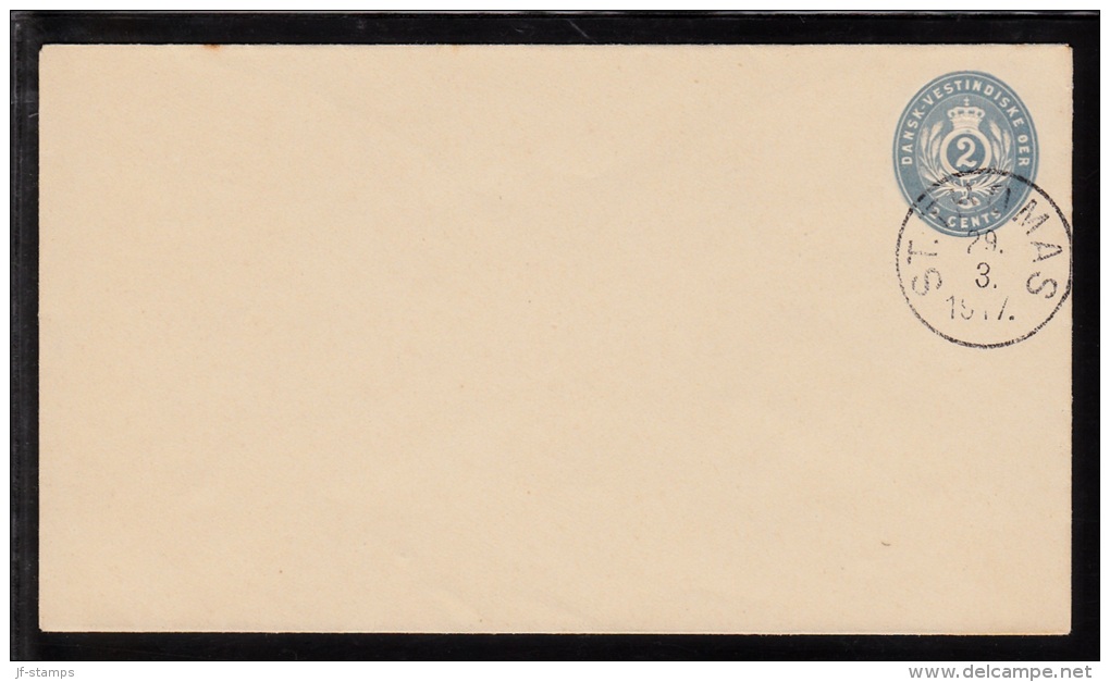 1891-1895. Stamped Envelope. 2 CENTS Blue. Only 5000 Issued. Watermark Type III. Bottom... (Michel: FACIT FK 7) - JF1036 - Danish West Indies