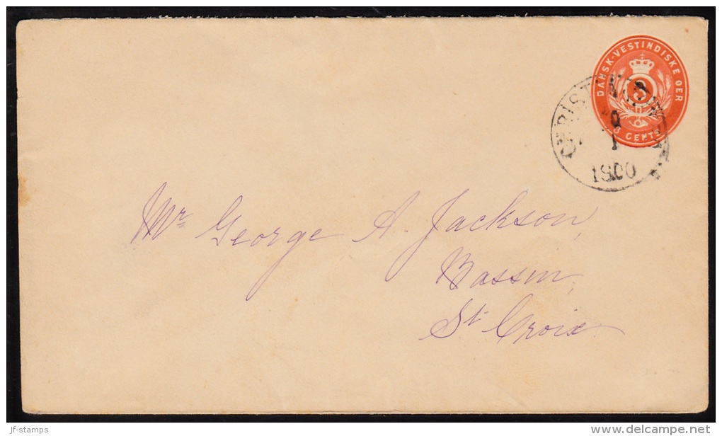 1891-1895. Stamped Envelope. 3 CENTS Red. Total Issued 18.000. Watermark Type II. Botto... (Michel: FACIT FK 6) - JF1036 - Danish West Indies