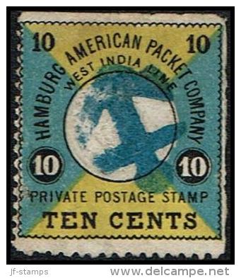 1875. HAPAG. 10 CENTS. Perforated On 2 Sides. Cancelled With Blue Figurecancel Anchor A... (Michel: ) - JF106466 - Danish West Indies
