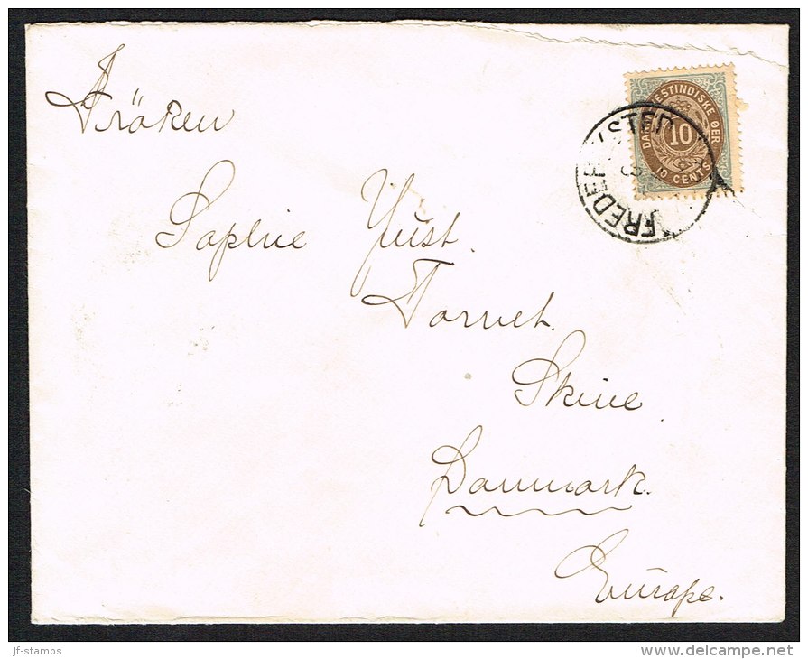 1876-1879. Bi-coloured. 10 C. Blue/dark Brown. Normal Frame. Perf. 14x13½. On Envelope ... (Michel: 11 Ic) - JF104811 - Danish West Indies