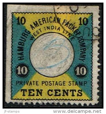 1875. HAPAG. 10 CENTS. Perforated On 2 Sides. Cancelled With Blue And Part Of  SOUTHAMP... (Michel: ) - JF106464 - Danish West Indies