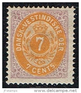 1873-1874. Bi-coloured. 7 C. Red Lilac/dull Yellow. Second Print.  Normal Frame. Perf. ... (Michel: 8 Ib) - JF153271 - Danish West Indies