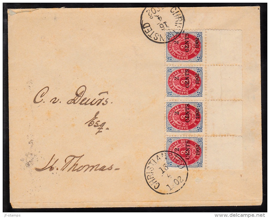 1902. Surcharge. Local, Black Surcharge. 2 CENTS 1902 On 3 C. Blue/red. Inverted Frame.... (Michel: 23 AII) - JF112157 - Danish West Indies