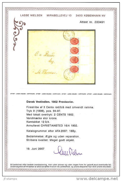 1902. Surcharge. Local, Black Surcharge. 2 CENTS 1902 On 3 C. Blue/red. Inverted Frame.... (Michel: 23 AII) - JF112157 - Danish West Indies