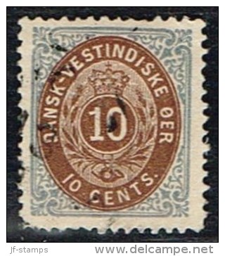 1876-1879. Bi-coloured. 10 C. Dark Ultramarine/dark Brown. 3rd Print. Normal Frame. Per... (Michel: 11 Ia) - JF153293 - Danish West Indies