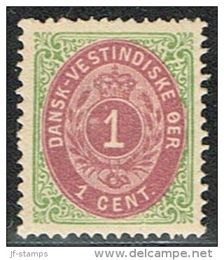 1873-1874. Bi-coloured. 1 C. Green/red. Normal Frame. Perf. 14x13½. (Michel: 5 Ib) - JF153311 - Danish West Indies