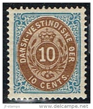 1876-1879. Bi-coloured. 10 C. Blue/dark Brown. Inverted Frame. Perf. 14x13½. Variety Lo... (Michel: 11 IIb) - JF153289 - Danish West Indies