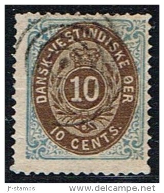 1876-1879. Bi-coloured. 10 C. Blue/dark Brown. Normal Frame. Perf. 14x13½. Variety T.S (Michel: 11 Ic) - JF153284 - Danish West Indies