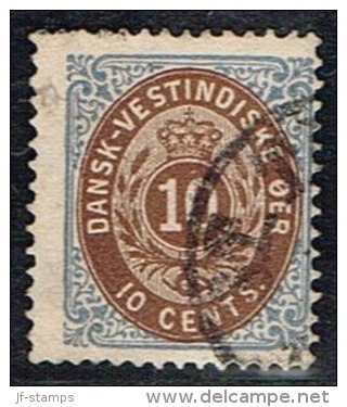 1876-1879. Bi-coloured. 10 C. Dark Ultramarine/dark Brown. 3rd Print. Normal Frame. Per... (Michel: 11 Ia) - JF153294 - Danish West Indies