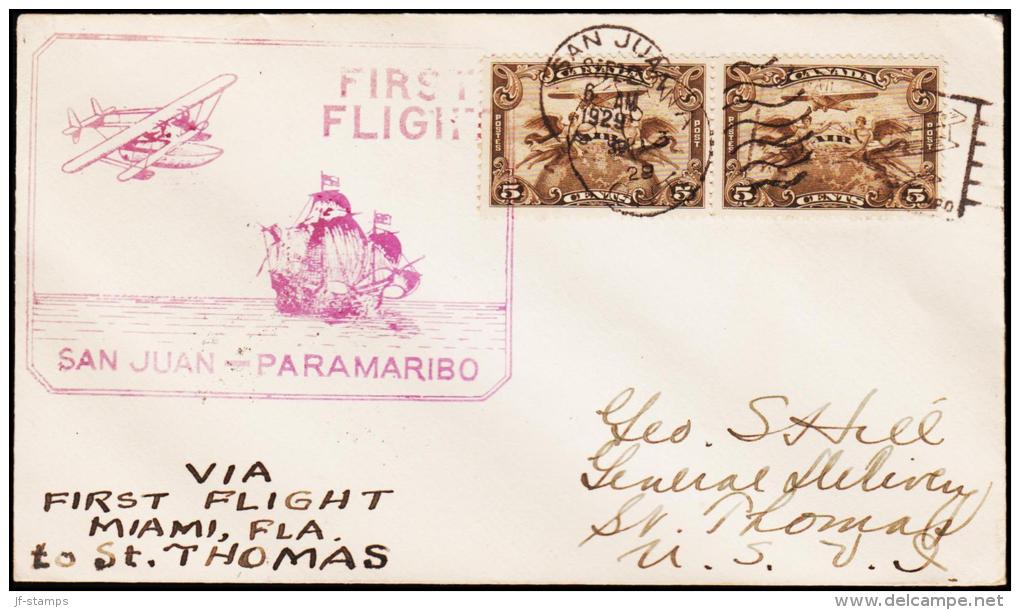 1929. SAINT THOMAS SEP 22 V.I. FIRST FLIGHT SAN JUAN - PARAMARIBO VIA FIRST FLIGHT MIAM... (Michel: ) - JF124219 - Danish West Indies