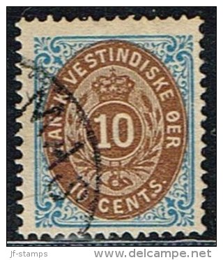 1876-1879. Bi-coloured. 10 C. Blue/dark Brown. Inverted Frame. Perf. 14x13½. Variety T.S (Michel: 11 IIb) - JF153288 - Danish West Indies