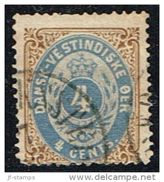 1873-1874. Bi-coloured. 4 C. Brown/ultramarine. First Print. Normal Frame. Perf. 14x13½. (Michel: 7 Ia) - JF153263 - Danish West Indies