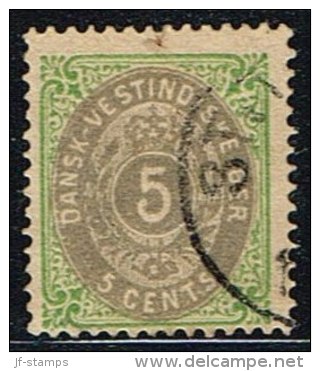 1876-1879. Bi-coloured. 5 C. Green/gray. Normal Frame. Perf. 14x13½. (Michel: 10 I) - JF153273 - Danish West Indies