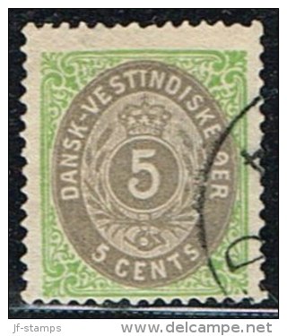 1876-1879. Bi-coloured. 5 C. Green/gray. Normal Frame. Perf. 14x13½. Variety. (Michel: 10 I (AFA 10v)) - JF153274 - Danish West Indies