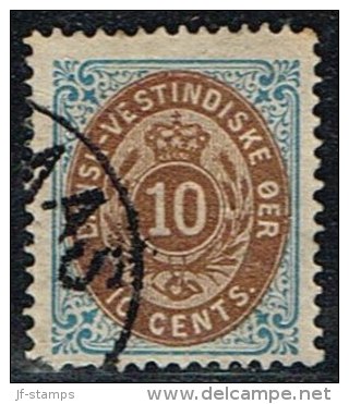 1876-1879. Bi-coloured. 10 C. Blue/dark Brown. Inverted Frame. Perf. 14x13½. (Michel: 11 IIb) - JF153298 - Danish West Indies