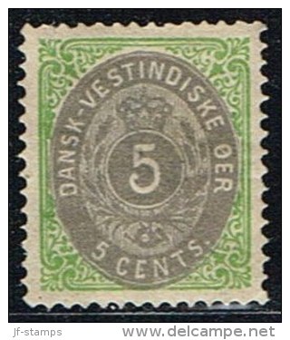 1876-1879. Bi-coloured. 5 C. Green/gray. Normal Frame. Perf. 14x13½. (Michel: 10 I) - JF153272 - Danish West Indies