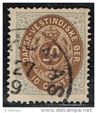 1876-1879. Bi-coloured. 10 C. Dark Light Pearl-grey/light Brown.  Normal Frame. Perf. 1... (Michel: 11 Ib) - JF153292 - Danish West Indies