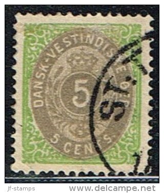 1876-1879. Bi-coloured. 5 C. Green/gray. Inverted Frame. Perf. 14x13½. (Michel: 10 II) - JF153275 - Danish West Indies