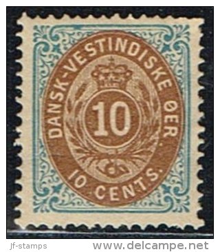 1876-1879. Bi-coloured. 10 C. Blue/dark Brown. Inverted Frame. Perf. 14x13½. (Michel: 11 IIb) - JF153287 - Danish West Indies