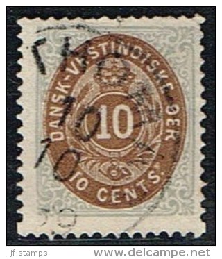 1876-1879. Bi-coloured. 10 C. Dark Light Pearl-grey/light Brown.  Normal Frame. Perf. 1... (Michel: 11 Ib) - JF153291 - Danish West Indies