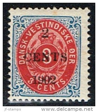 1902. Surcharge. Local, Black Surcharge. 2 CENTS 1902 On 3 C. Blue/red. Inverted Frame.... (Michel: 23 AII) - JF153354 - Danish West Indies