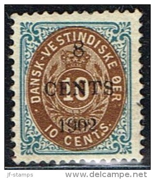 1902. Surcharge. Local, Black Surcharge. 8 CENTS 1902 On 10 C. Blue/brown. Normal Frame... (Michel: 24 A I (AFA 19w)) - - Danish West Indies