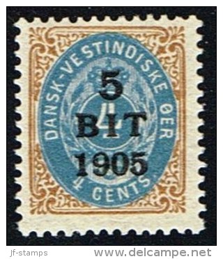 1905. Surcharge. 5 BIT On 4 C. Brown/blue Normal Frame. (Michel: 38 I) - JF153414 - Danish West Indies