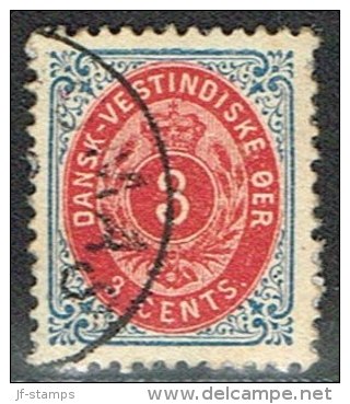 1896-1906. Bi-coloured. 3 C. Blue/red. Inverted Frame. Perf. 12 3/4. (Michel: 17 II) - JF153333 - Danish West Indies