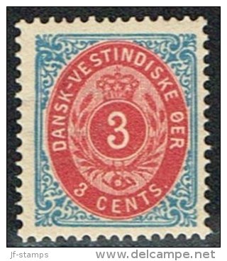1873-1874. Bi-coloured. 3 C. Blue/red. Inverted Frame. Perf. 14x13½. (Michel: 6 IIb) - JF153328 - Danish West Indies