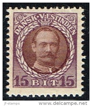 1907-1908. Frederik VIII. 15 Bit Brown/violet (Michel: 43) - JF153423 - Danish West Indies
