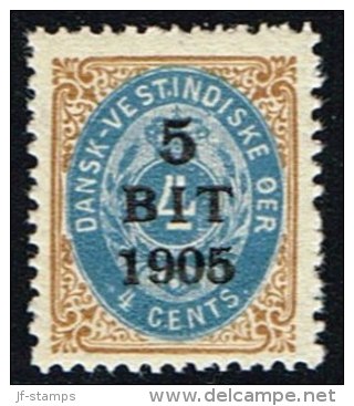 1905. Surcharge. 5 BIT On 4 C. Brown/blue Inverted Frame. (Michel: 38 II) - JF153416 - Danish West Indies