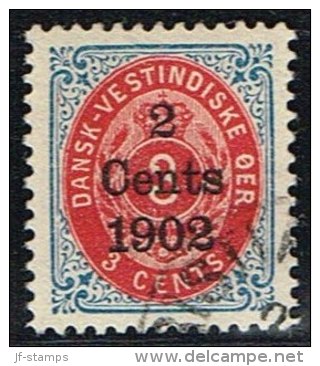 1902. Surcharge. Copenhagen Surcharge. 2 Cents 1902 On 3 C. Blue/red. Inverted Frame. (Michel: 25 II) - JF153364 - Danish West Indies