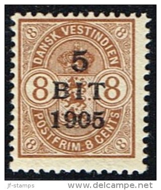 1905. Surcharge. 5 BIT On 8 C. Brown. (Michel: 40) - JF153413 - Danish West Indies