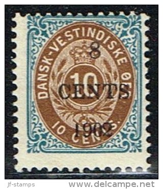 1902. Surcharge. Local, Black Surcharge. 8 CENTS 1902 On 10 C. Blue/brown. Normal Frame... (Michel: 24 A I (AFA 19t)) - - Danish West Indies