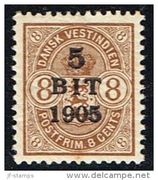 1905. Surcharge. 5 BIT On 8 C. Brown. (Michel: 40) - JF153421 - Danish West Indies
