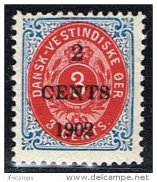 1902. Surcharge. Local, Black Surcharge. 2 CENTS 1902 On 3 C. Blue/red. Inverted Frame.... (Michel: 23 AII) - JF153353 - Danish West Indies