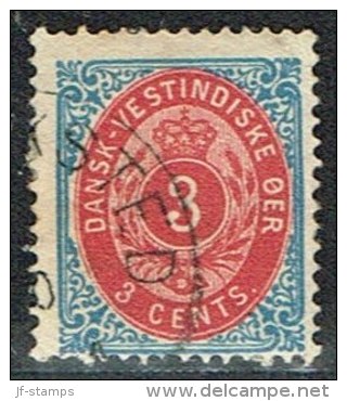 1873-1874. Bi-coloured. 3 C. Blue/red. Inverted Frame. Perf. 14x13½. (Michel: 6 IIb) - JF153329 - Danish West Indies