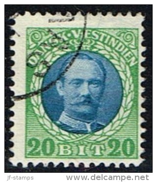 1907-1908. Frederik VIII. 20 Bit Blue/green. (Michel: 44) - JF153437 - Danish West Indies