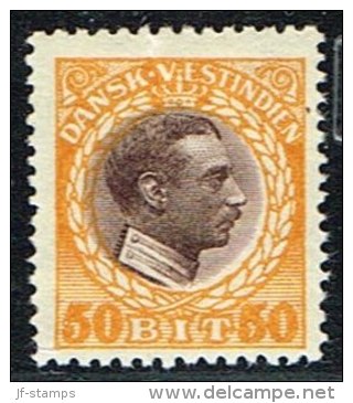 1915-1916. Chr. X. 50 Bit Brown/yellow. Doubleprint?. (Michel: 56) - JF153465 - Danish West Indies