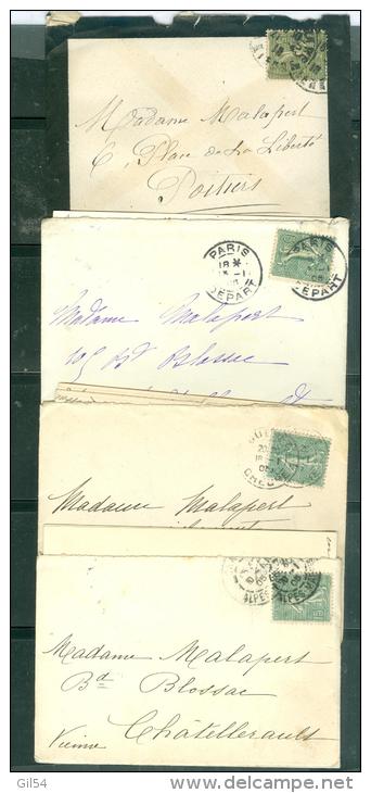 Lot De 4 Lettres Avec Leur Contenu , Affranchie Par Yvert N°130   -  Malc13 - 1903-60 Sower - Ligned