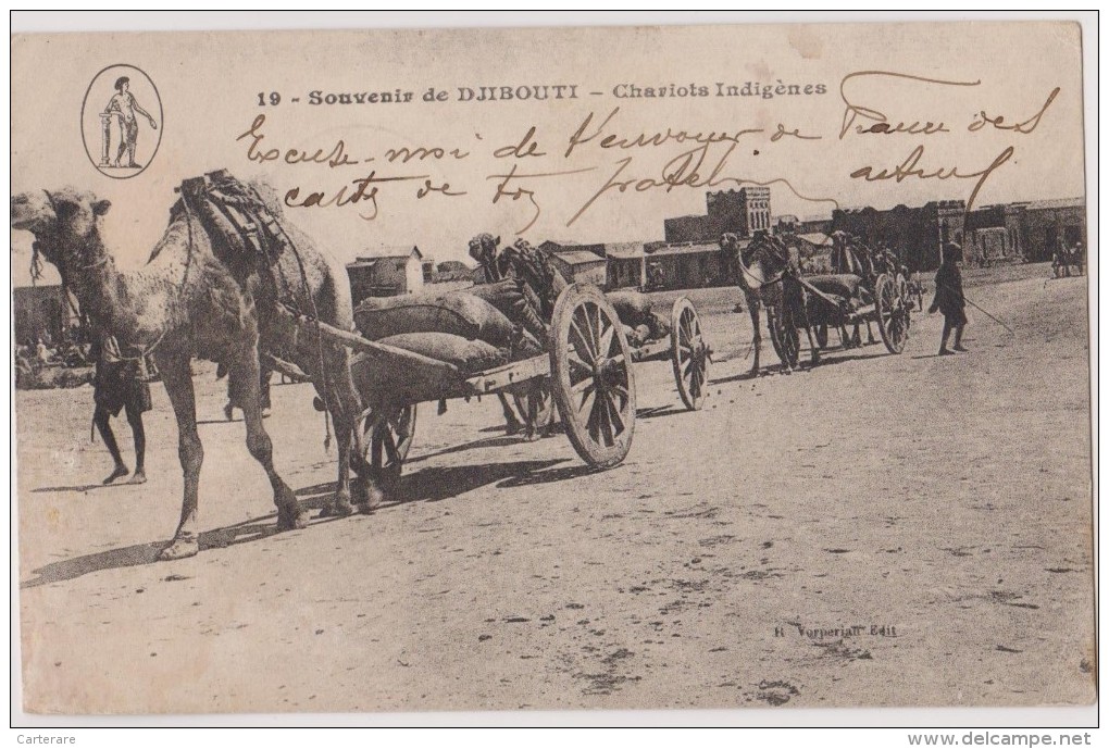 CARTE POSTALE ANCIENNE DJIBOUTI,jabuuti,afrique, 1919,chariot Indigene,chameau,dromadai Re,attelage,systeme D - Djibouti