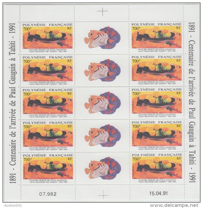 24453 Yv. 385 Centenaire Arrivée Gauguin à Tahiti 1991, Feuille De 10 Neufs ** Luxe GF - Neufs