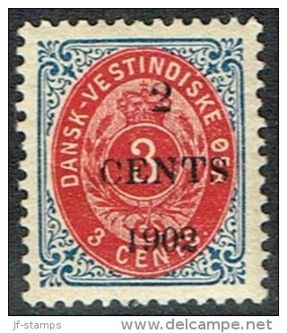 1902. Surcharge. Local, Black Surcharge. 2 CENTS 1902 On 3 C. Blue/red. Inverted Frame.... (Michel: 23 AII) - JF157861 - Danish West Indies