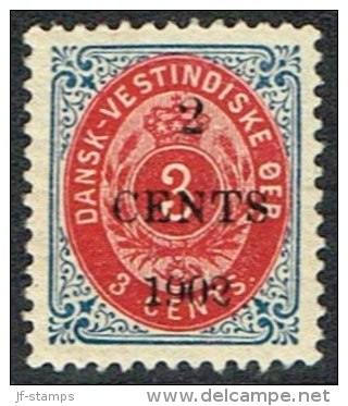 1902. Surcharge. Local, Black Surcharge. 2 CENTS 1902 On 3 C. Blue/red. Inverted Frame.... (Michel: 23 AII) - JF157841 - Danish West Indies