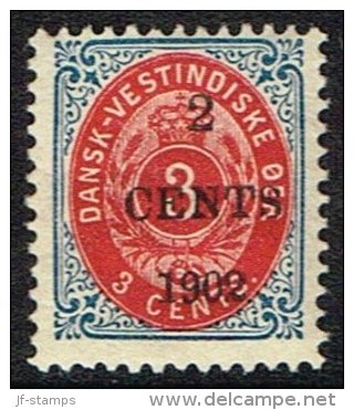 1902. Surcharge. Local, Black Surcharge. 2 CENTS 1902 On 3 C. Blue/red. Inverted Frame.... (Michel: 23 AII) - JF157813 - Danish West Indies