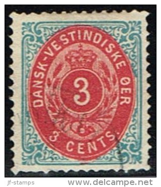 1873-1874. Bi-coloured. 3 C. Blue/red. Normal Frame. Perf. 14x13½. (Michel: 6 Ib) - JF158896 - Danish West Indies