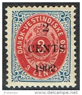 1902. Surcharge. Local, Black Surcharge. 2 CENTS 1902 On 3 C. Blue/red. Inverted Frame.... (Michel: 23 AII) - JF157862 - Danish West Indies