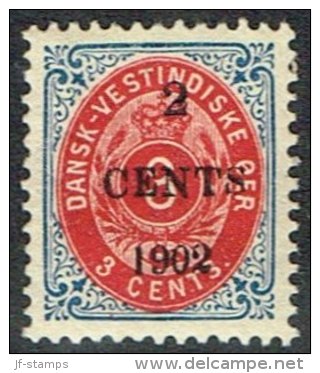 1902. Surcharge. Local, Black Surcharge. 2 CENTS 1902 On 3 C. Blue/red. Inverted Frame.... (Michel: 23 AII) - JF157860 - Danish West Indies