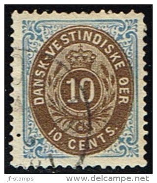 1876-1879. Bi-coloured. 10 C. Blue/dark Brown. Normal Frame. Perf. 14x13½. (Michel: 11 Ic) - JF158898 - Danish West Indies