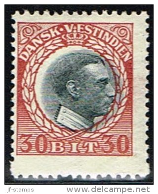 1915-1916. Chr. X. 30 Bit Grey/brown-red. MISPLACED CENTER. (Michel: 54) - JF158915 - Danish West Indies